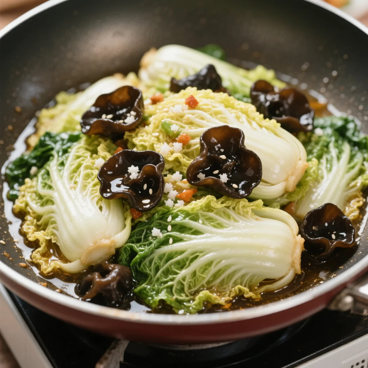 Sauté de champignons noirs et chou