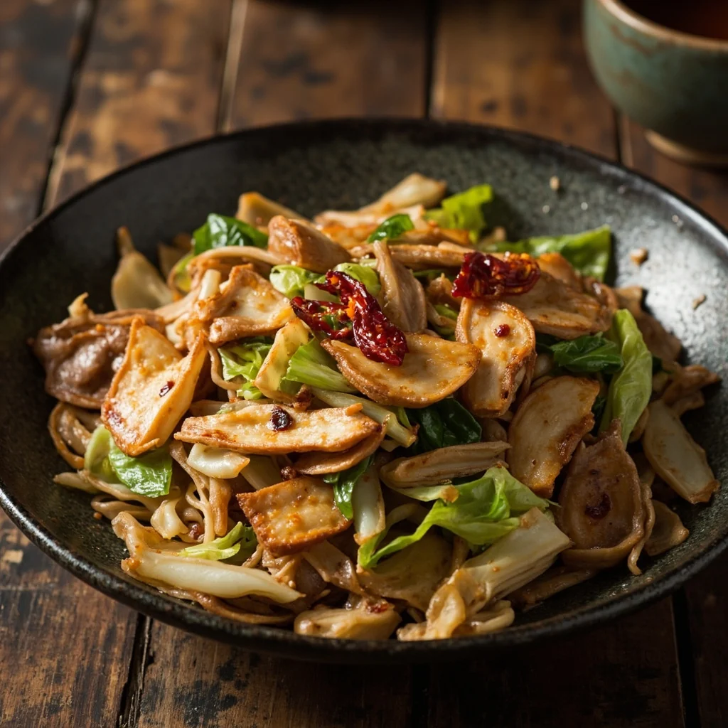 Chou chinois sauté épicé au tofu et aux oreilles de bois