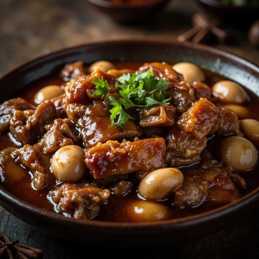 Poitrine de porc braisée aux marrons