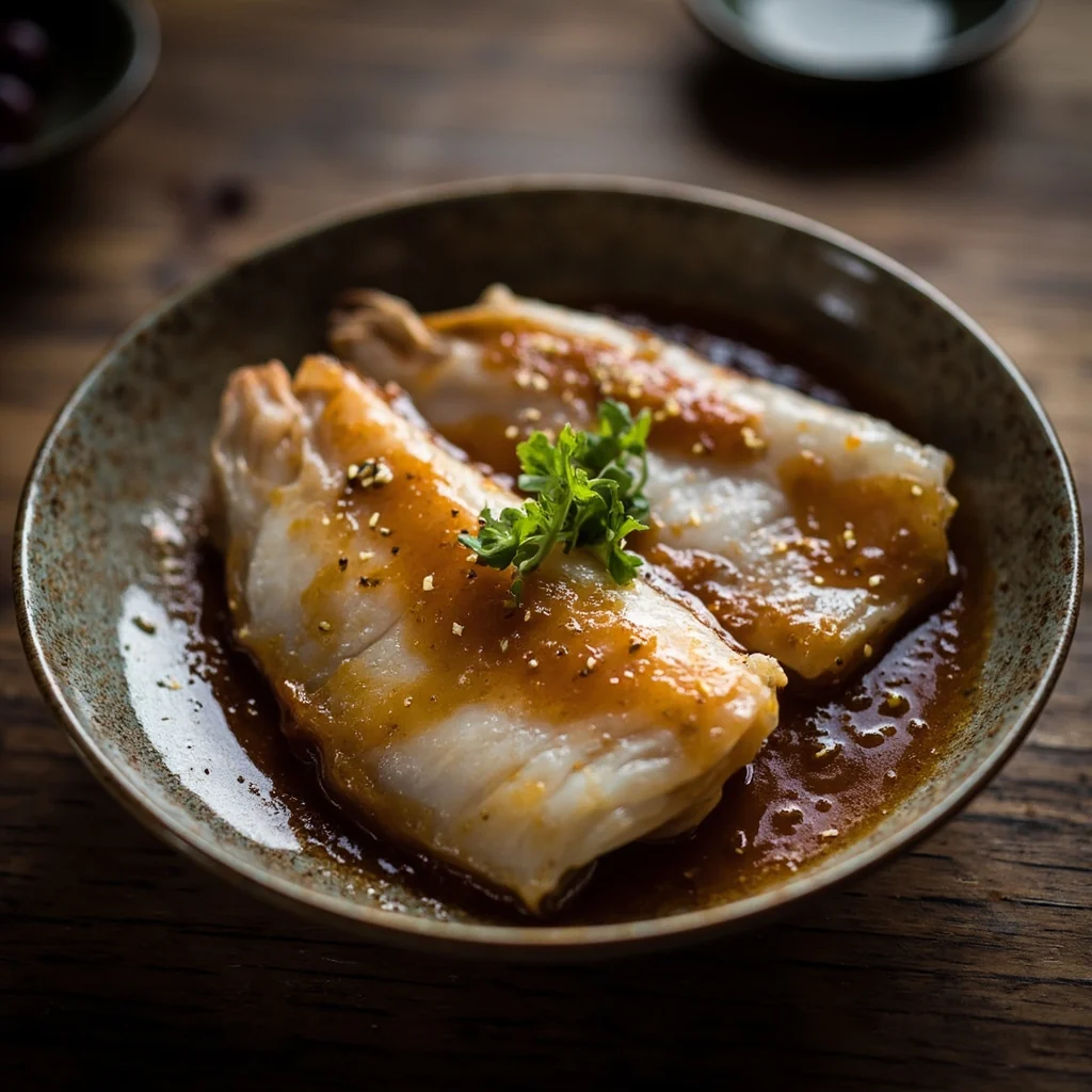 Pomfret vapeur avec glaçage aux prunes acidulées