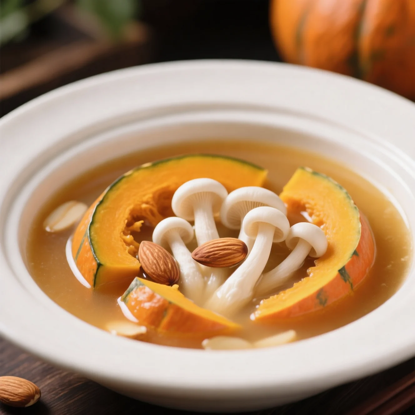 Soupe soyeuse à la citrouille et au champignon blanc