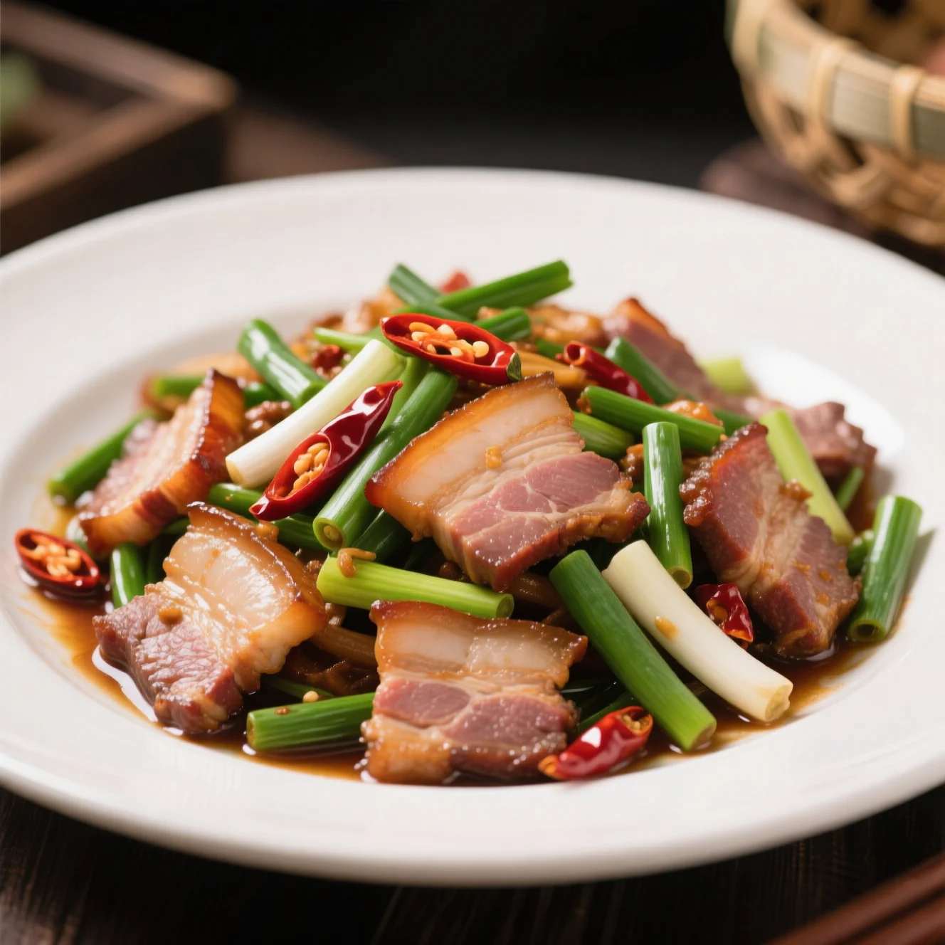 Porc séché sauté à l'ail vert