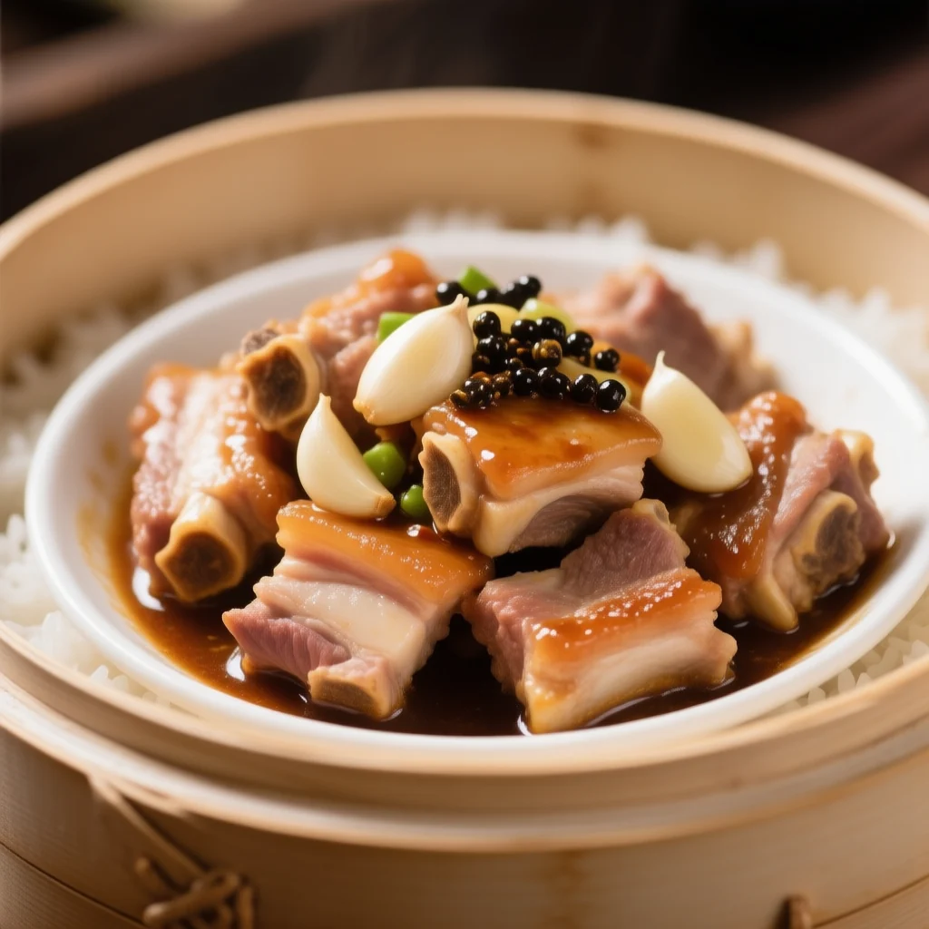 Côtes de porc vapeur à l'ail et au poivre noir