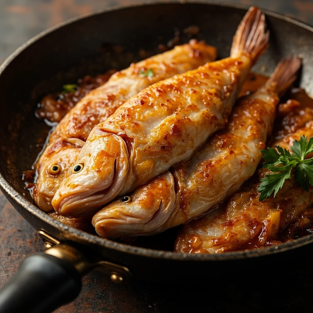 Poisson entier poêlé à la peau dorée et croustillante