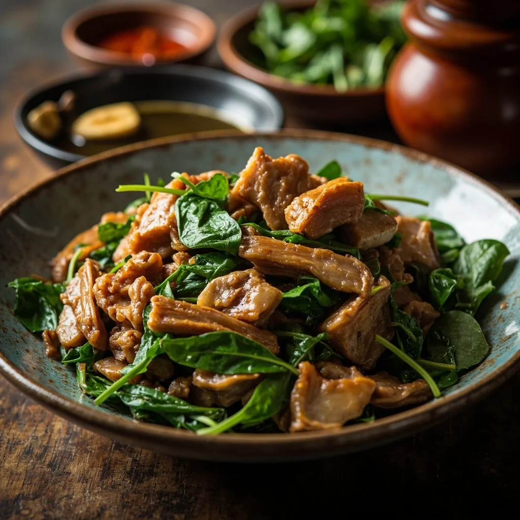 Tripes de porc sautées aux épinards