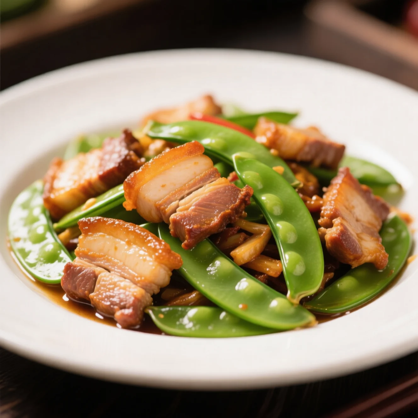 Porc croustillant aux pois mange-tout