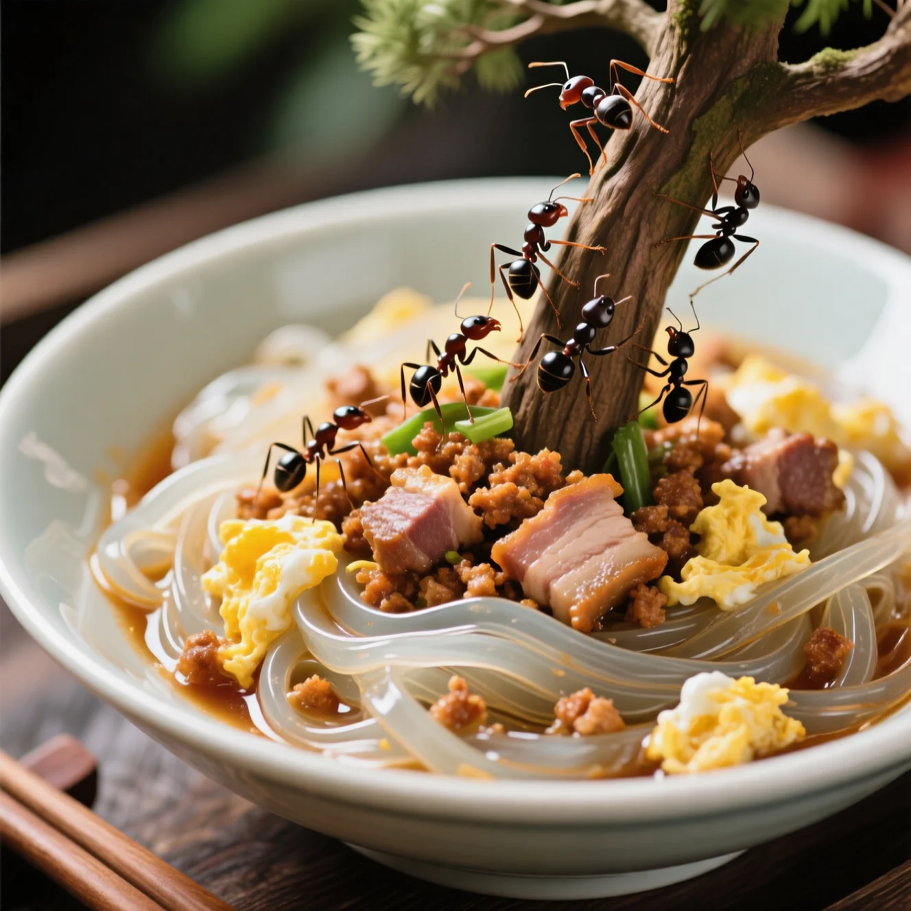 Fourmis grimpant à un arbre (nouilles de verre au porc)