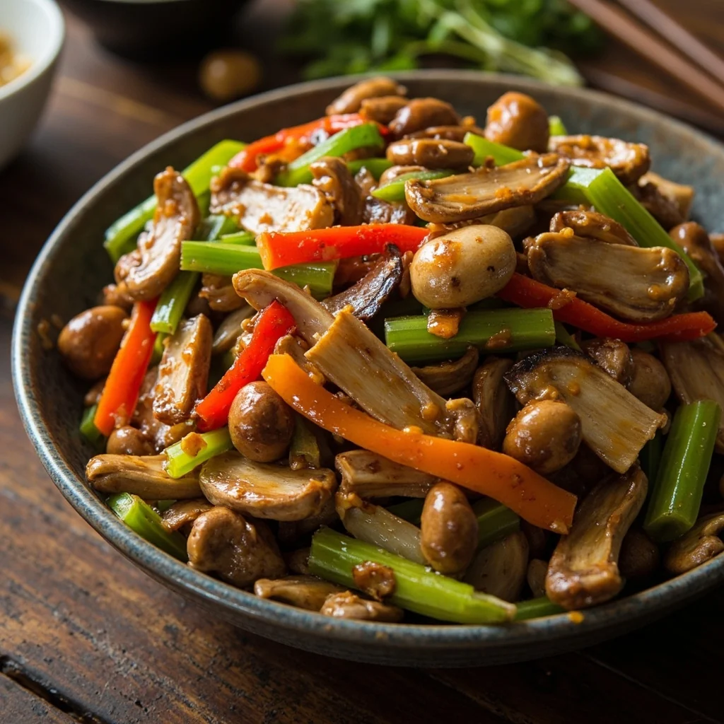 Sauté de champignons et céleri au satay