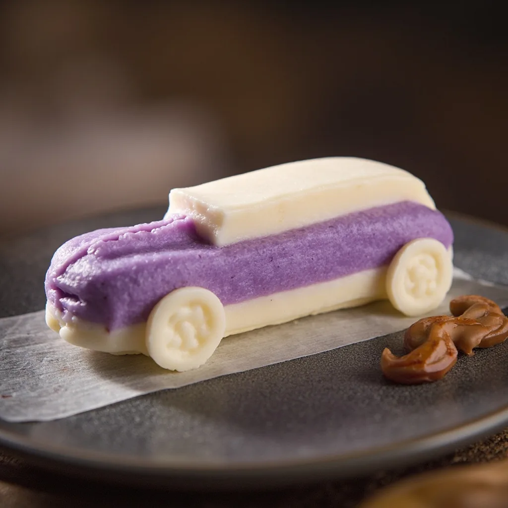 Gâteau en forme de voiture à l'igname chinoise et à la patate douce violette