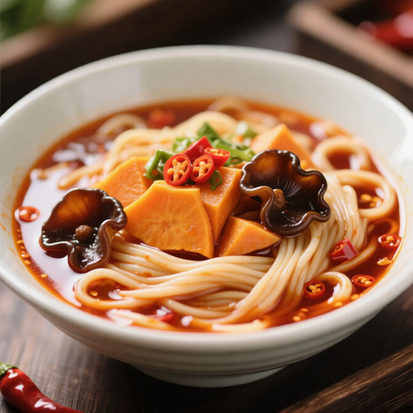 Vermicelles de patate douce authentiques épicés et aigres-doux