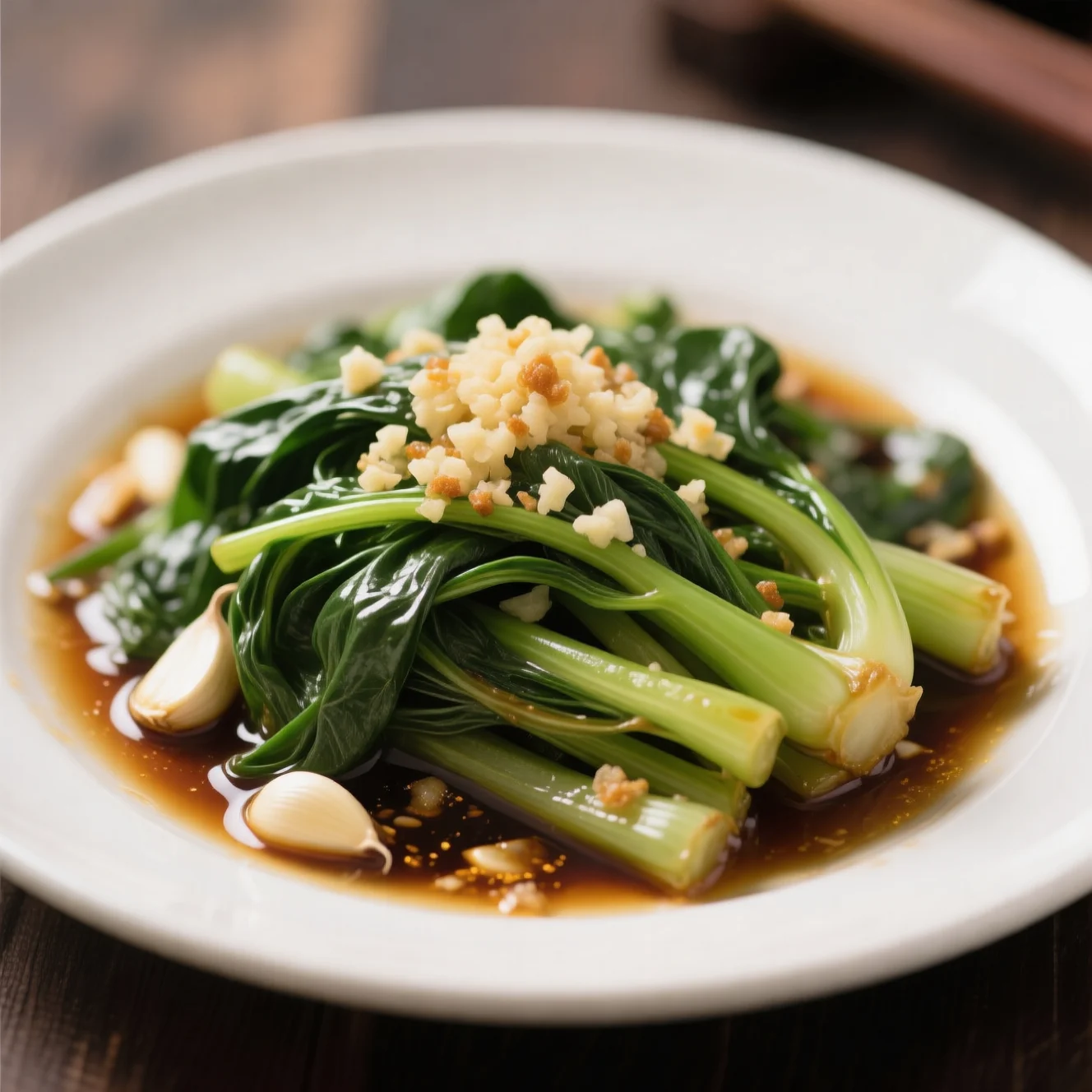 Légumes verts vieillis bouillis à l'huile d'ail