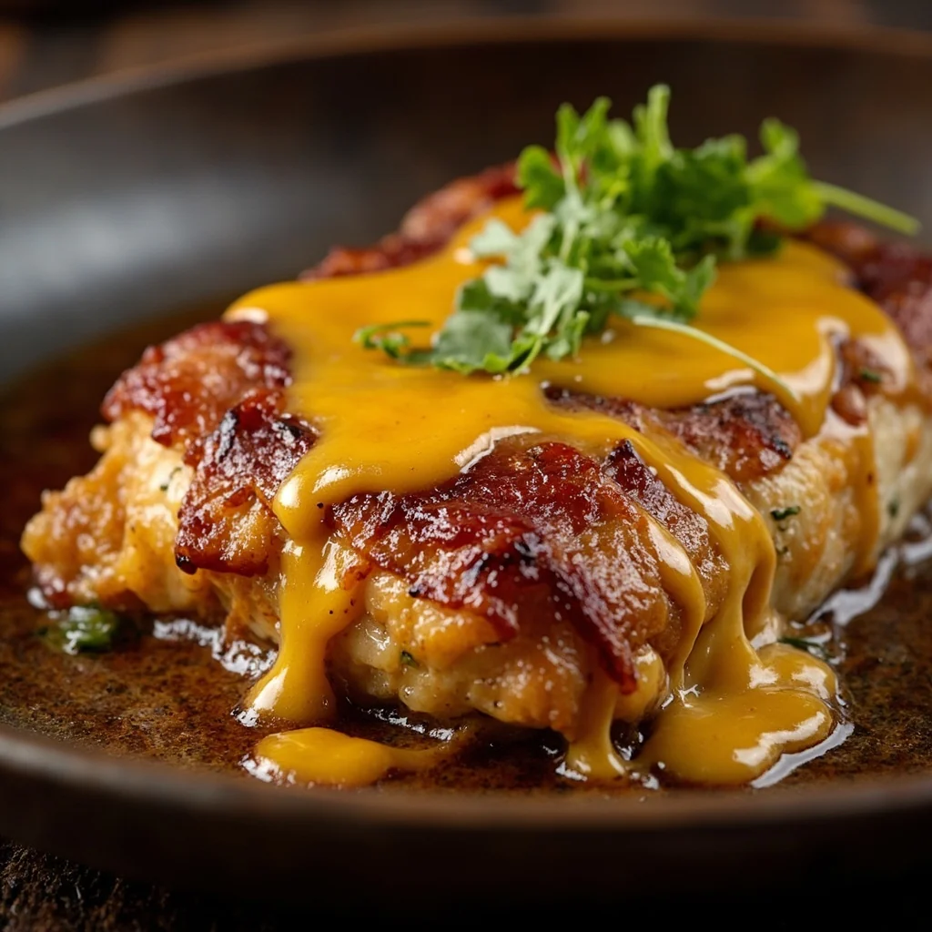 Colin croustillant enroulé de bacon et fromage