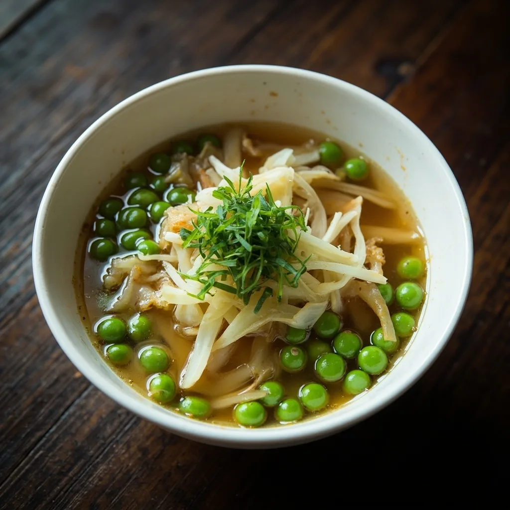 Sopa de guisantes y col encurtida