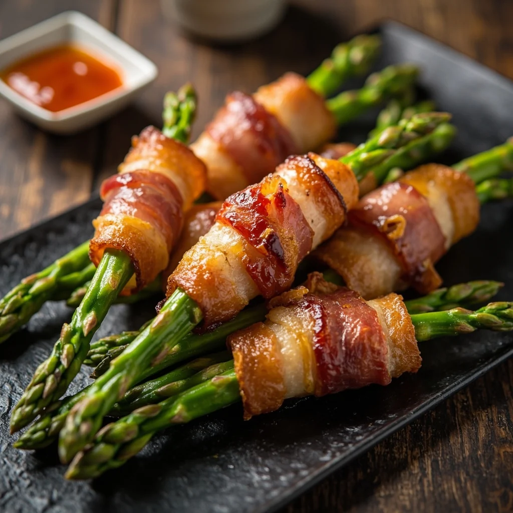 Roulés d'asperges au bacon poêlés
