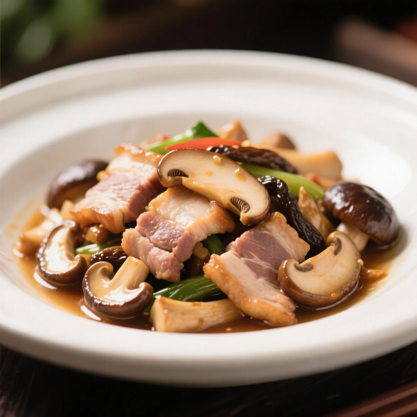 Tranches de Porc Sautées aux Shiitake et Pleurotes