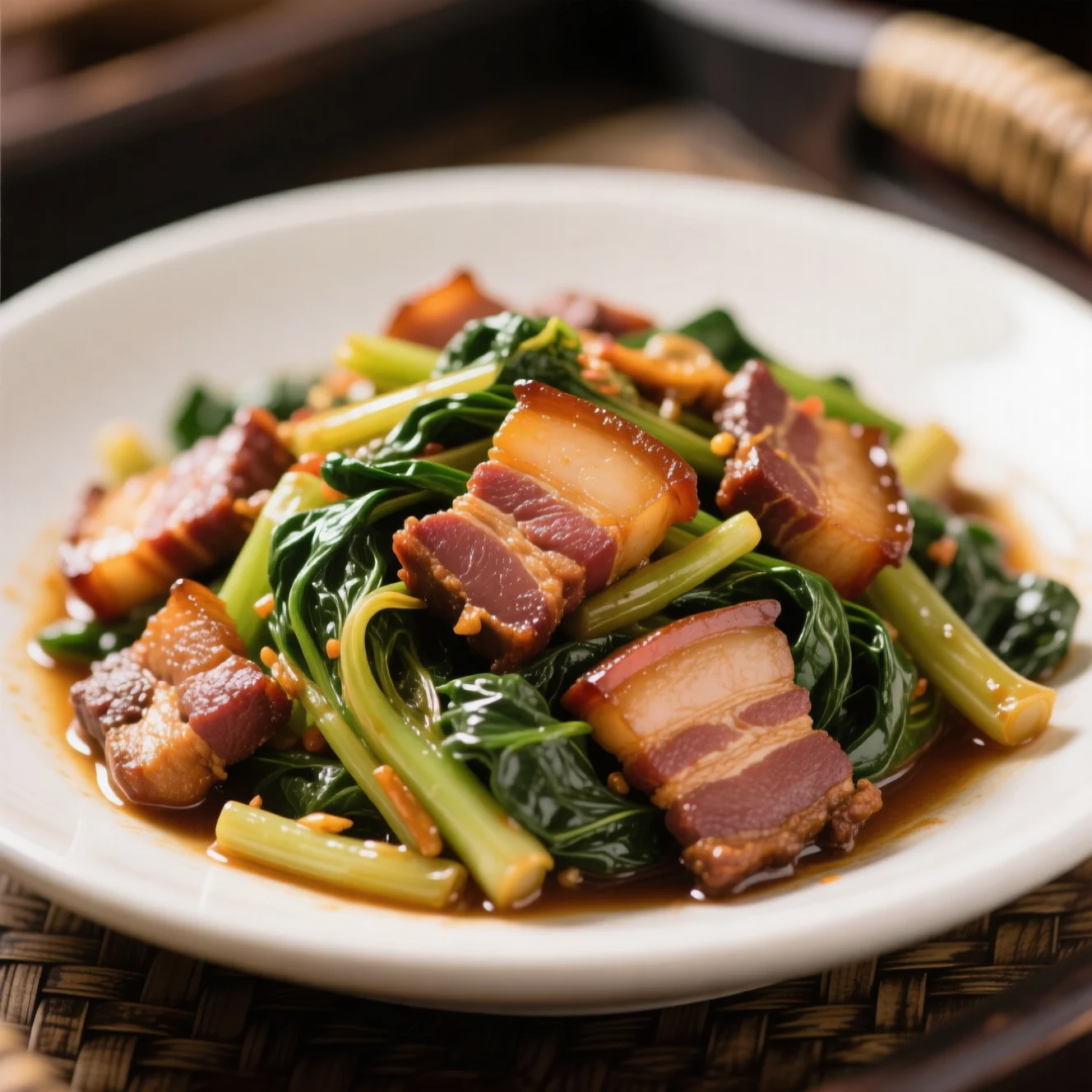 Légumes séchés sautés avec porc salé fermier