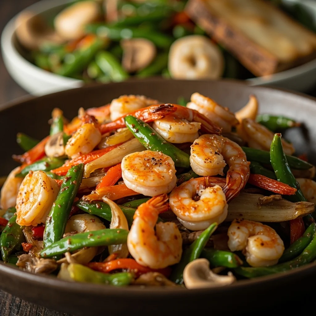 Sauté de crevettes et légumes