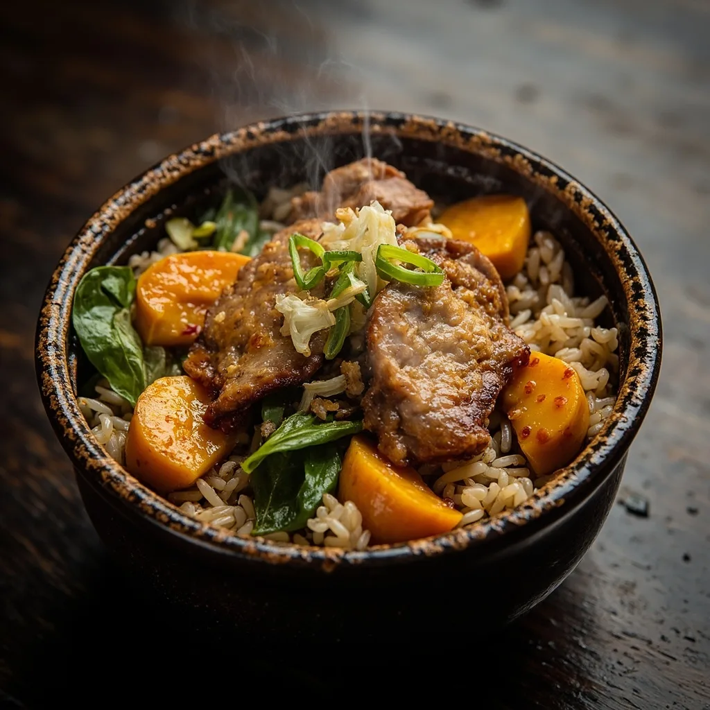 Pumpkin and Choy Sum Clay Pot Rice