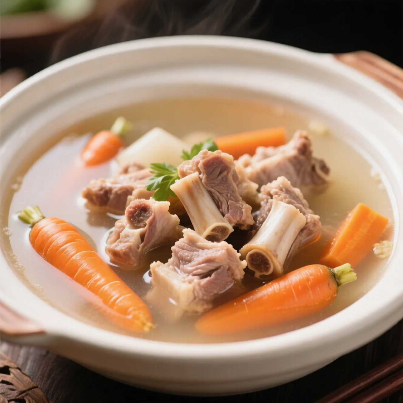 Soupe aux carottes et côtes de porc salée