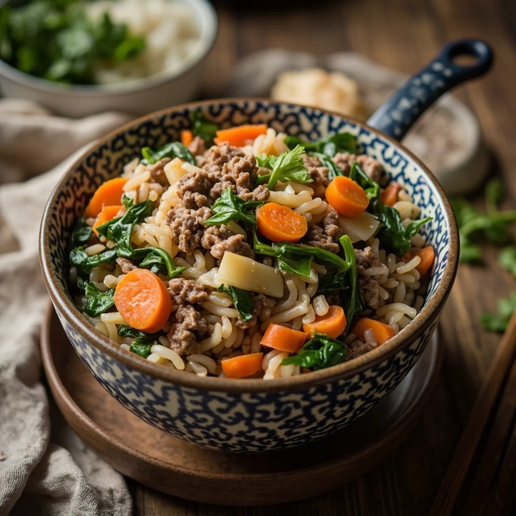 Pot de riz bœuf épinards