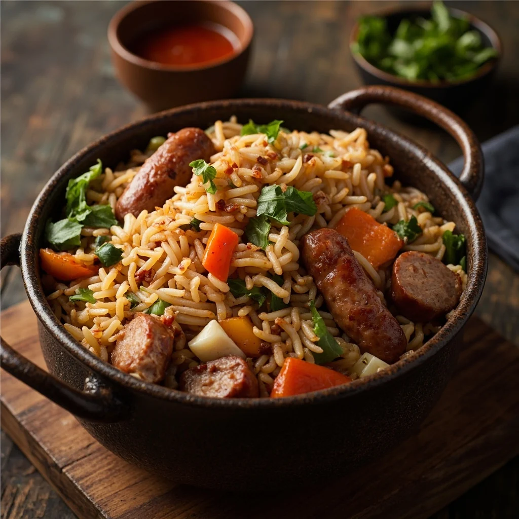 Riz en marmite aux saucisses