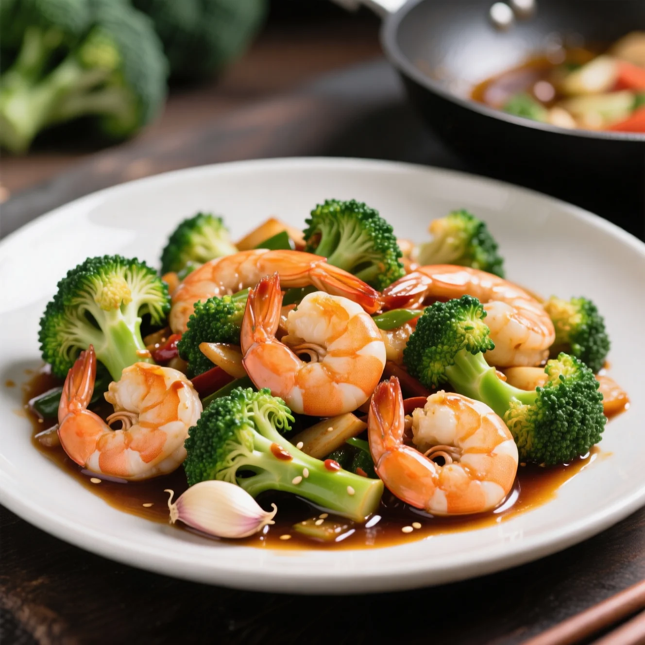 Sauté de crevettes et brocoli