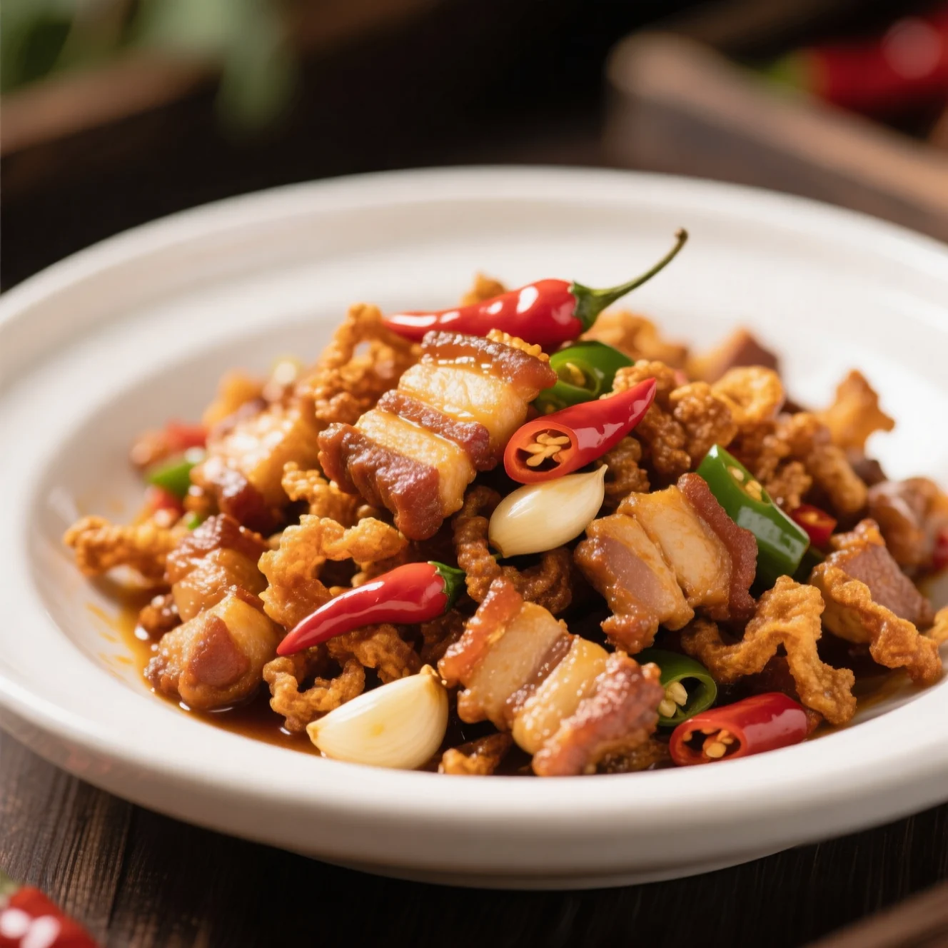 Sautéé de gratons de porc à l'ail épicé