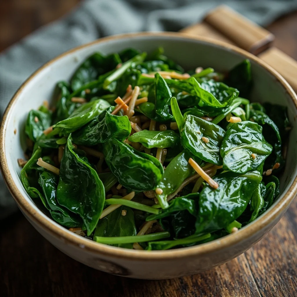 Feuilles d'épinards d'eau sautées