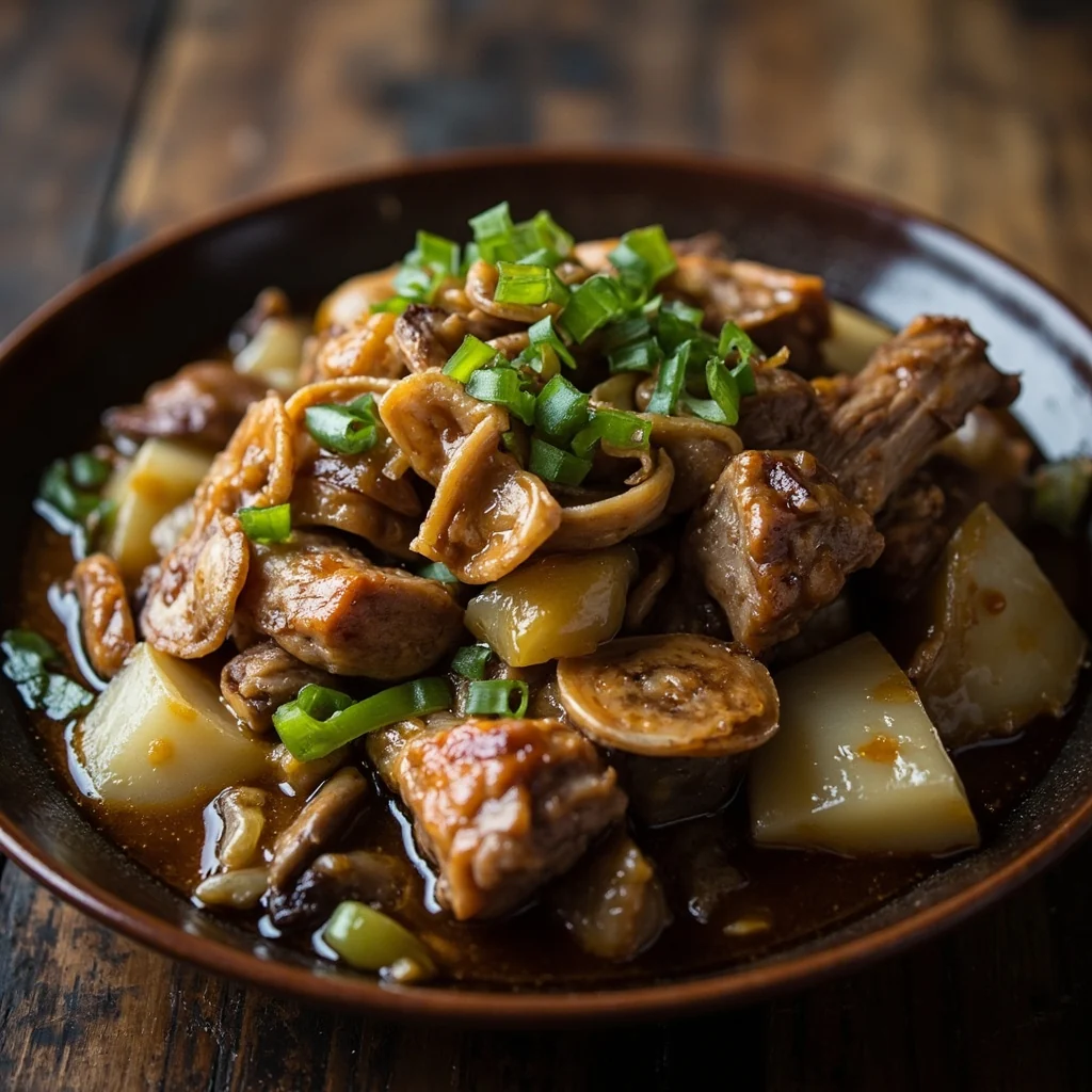 Côtes de Porc Braisées au Melon d'Hiver et aux Champignons
