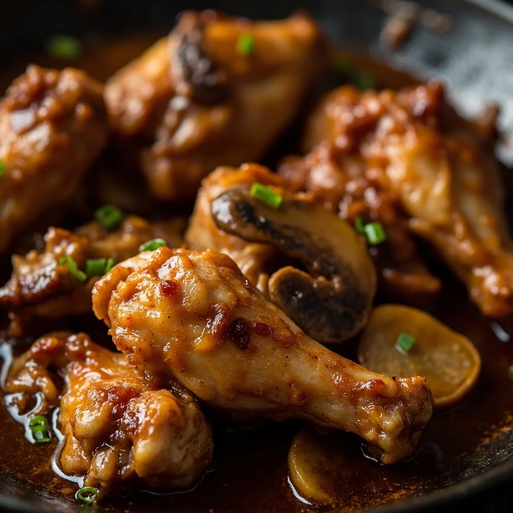 Ailes de poulet braisées aux champignons