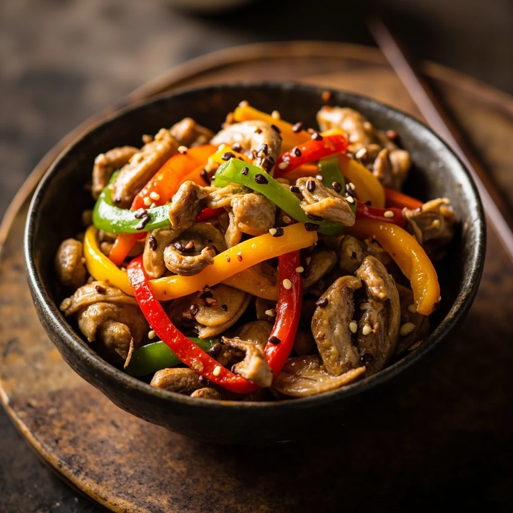 Salade piquante de champignons Mu-er au sésame et poivrons