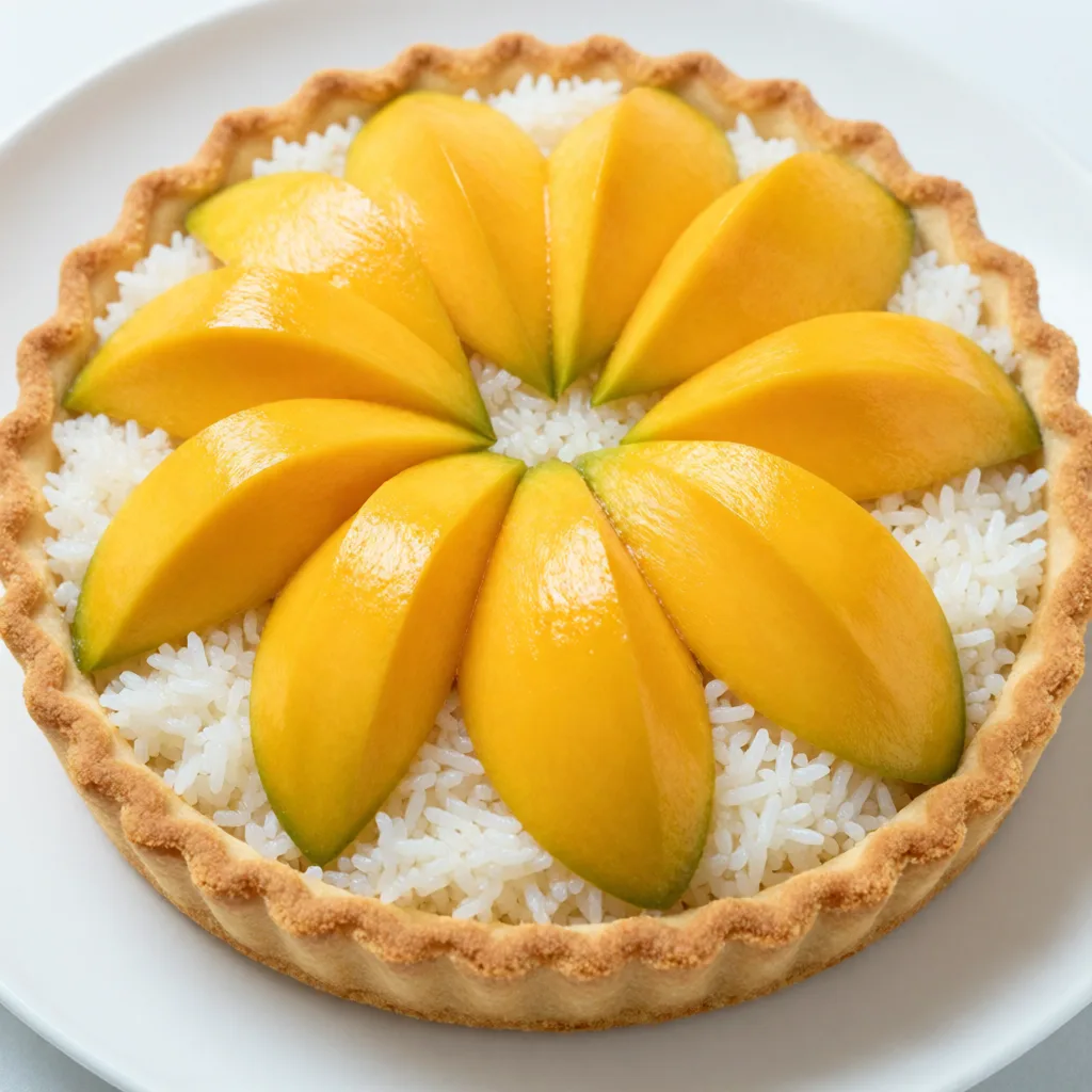 Tarte aux mangues et riz gluant inspirée de la Thaïlande