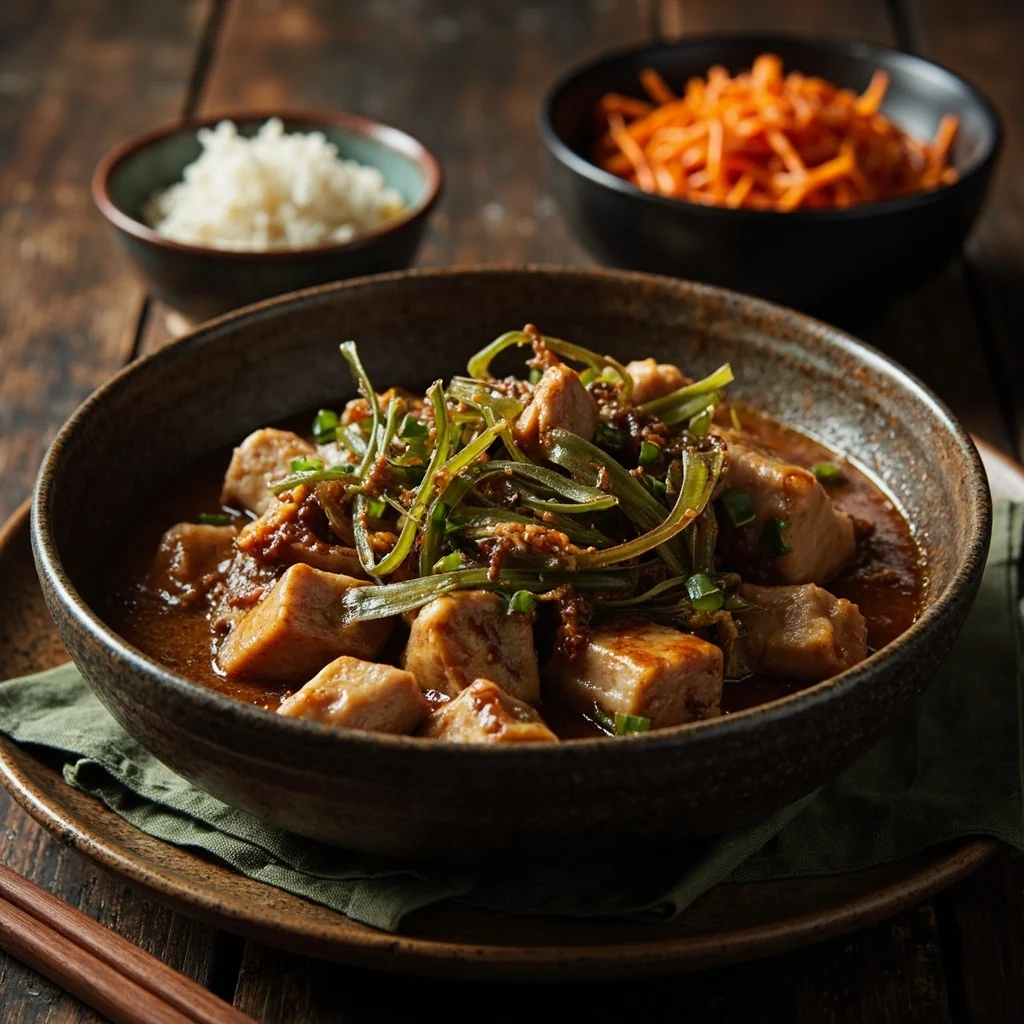 Poitrine de Porc Braisée aux Fougères Réhydratées