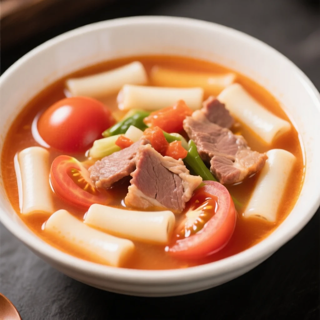 Gâteau de riz à la tomate et soupe de tranches de porc