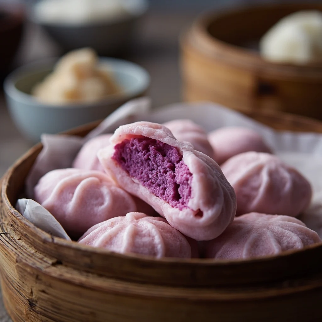 Pains à la vapeur à la patate douce violette