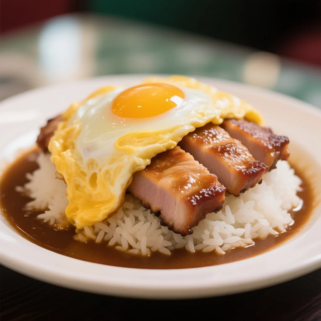 Côtelette de porc aux œufs soyeux sur riz