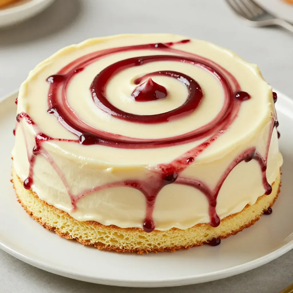 Sponge Cake with Fudge Cream and Spiral Jam Marbling