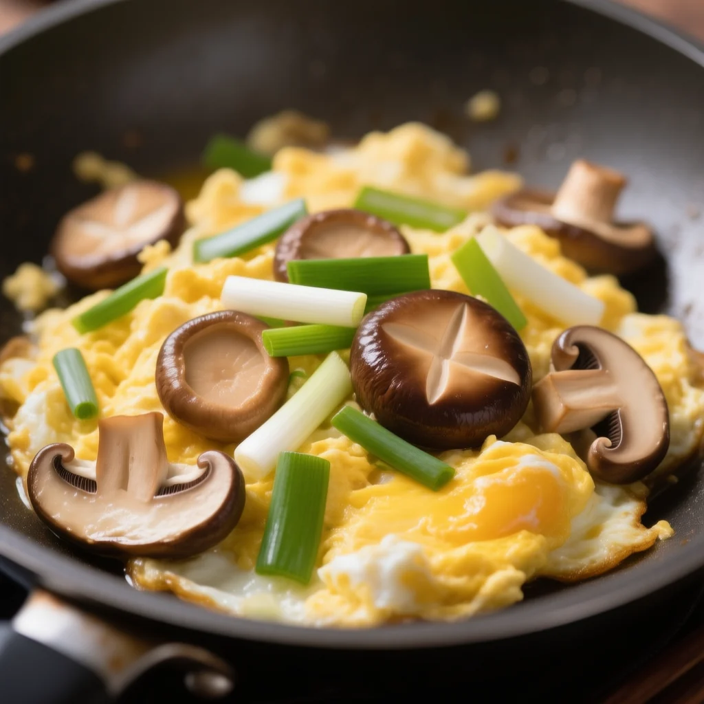Œufs brouillés aux champignons matsutake et ciboule