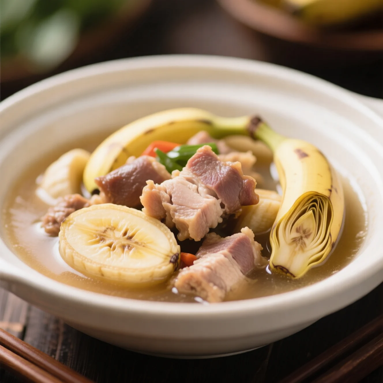 Cœur de banane bouilli avec du porc