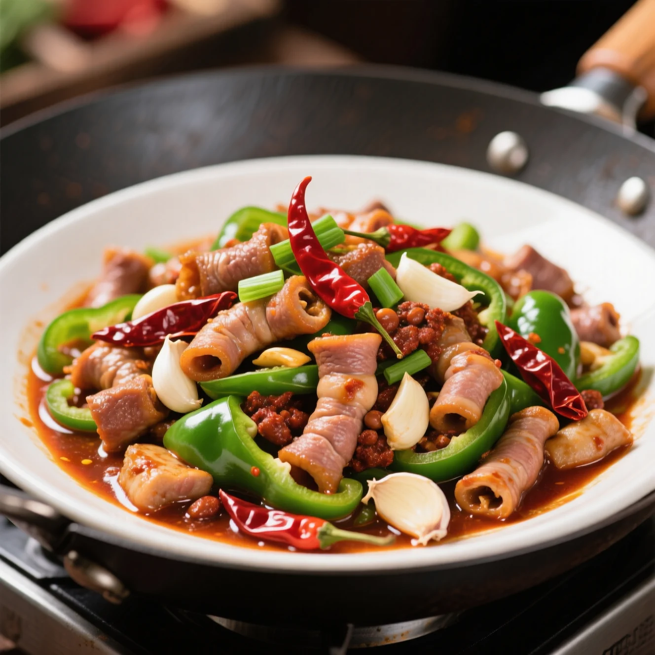 Poivrons Épicés aux Boyaux de Porc