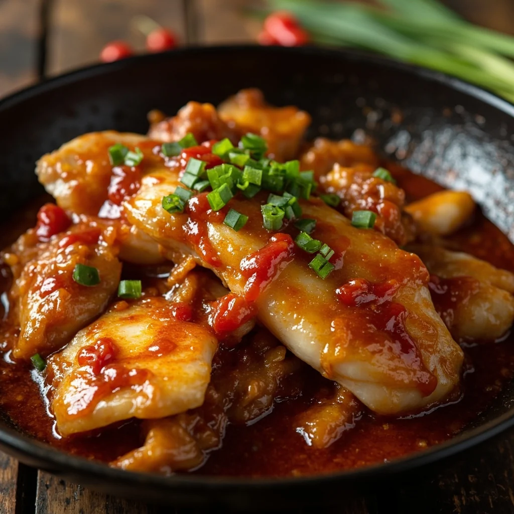 Poisson beurre braisé à la sauce à l'ail épicée