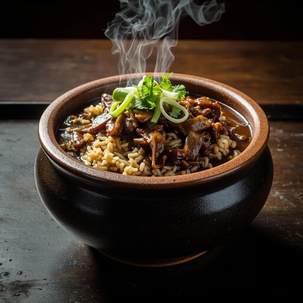 Riz en marmite aux champignons et au bœuf