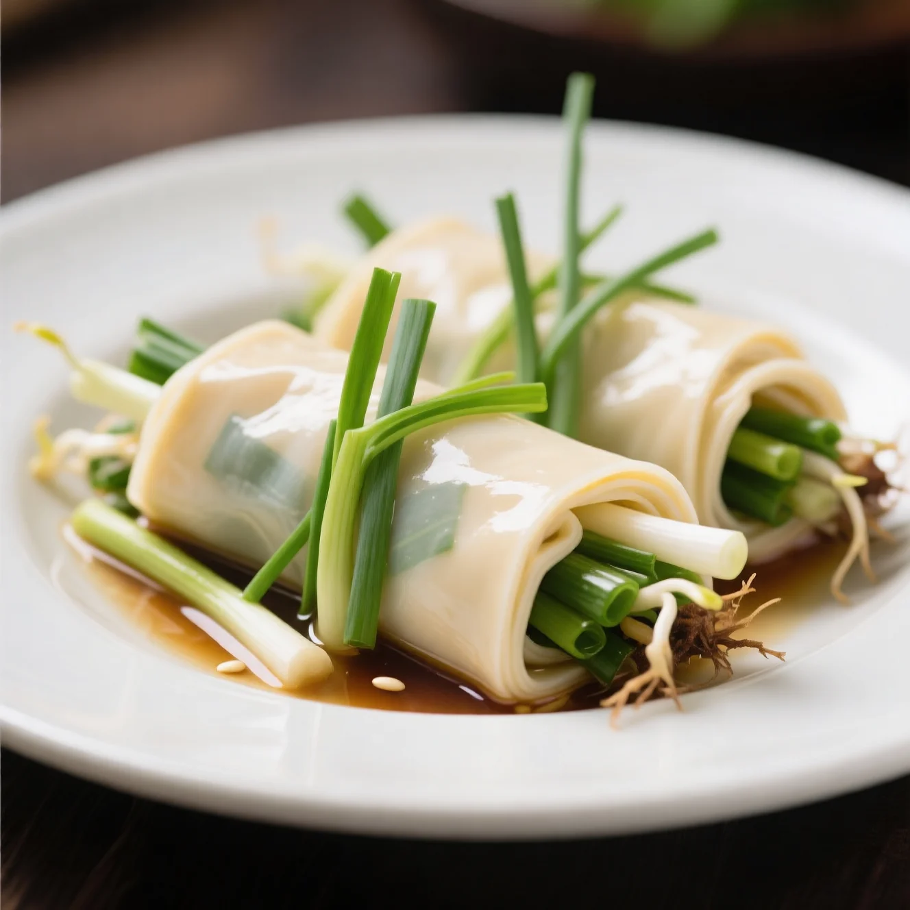 Rouleaux de Tofu aux Pousses de Ciboulette Parfumées