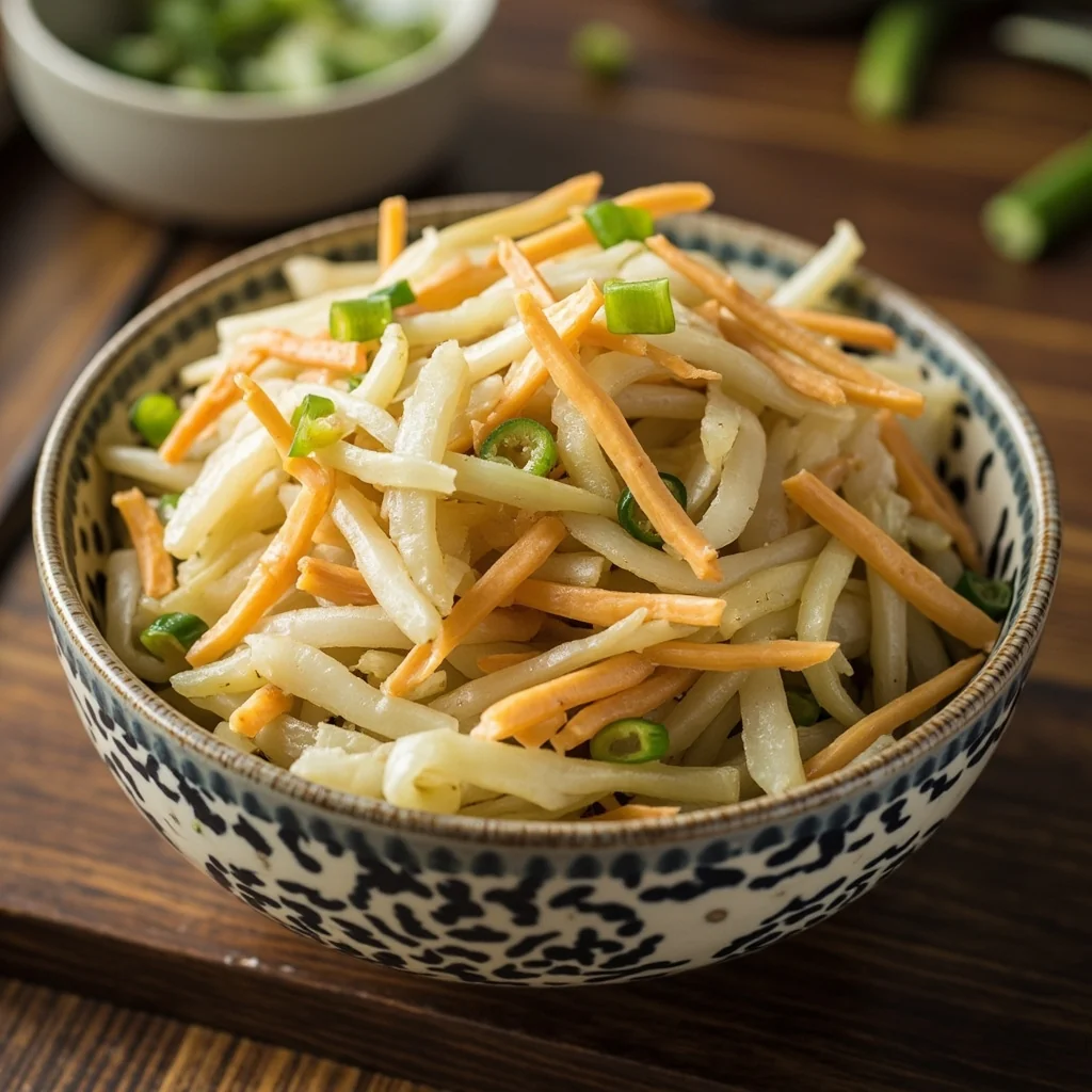 Salade froide de pommes de terre et oignons râpés