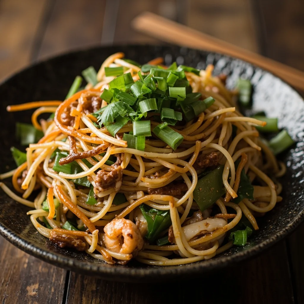 Sauté de ciboule chinoise aux fruits de mer
