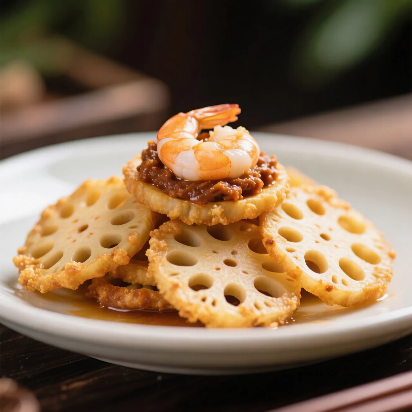 Rhizome de Lotus Farci à la Pâte de Crevettes