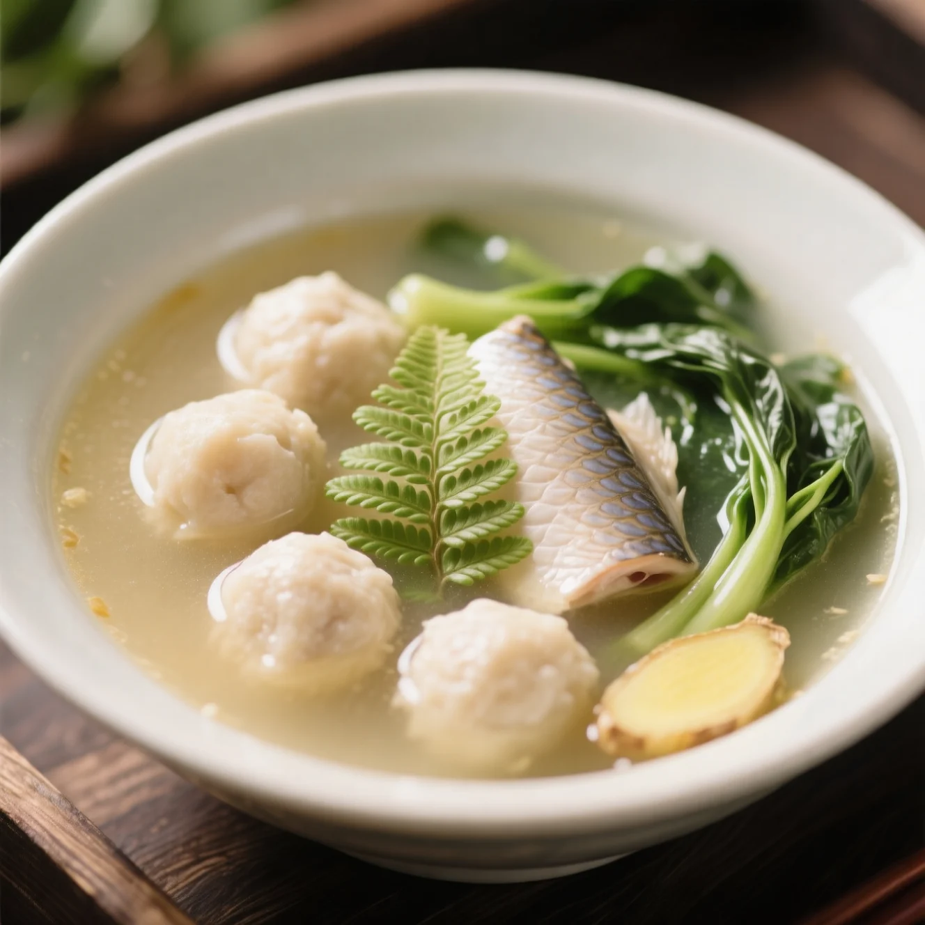 Soupe de légumes Fernhead et boulettes de poisson