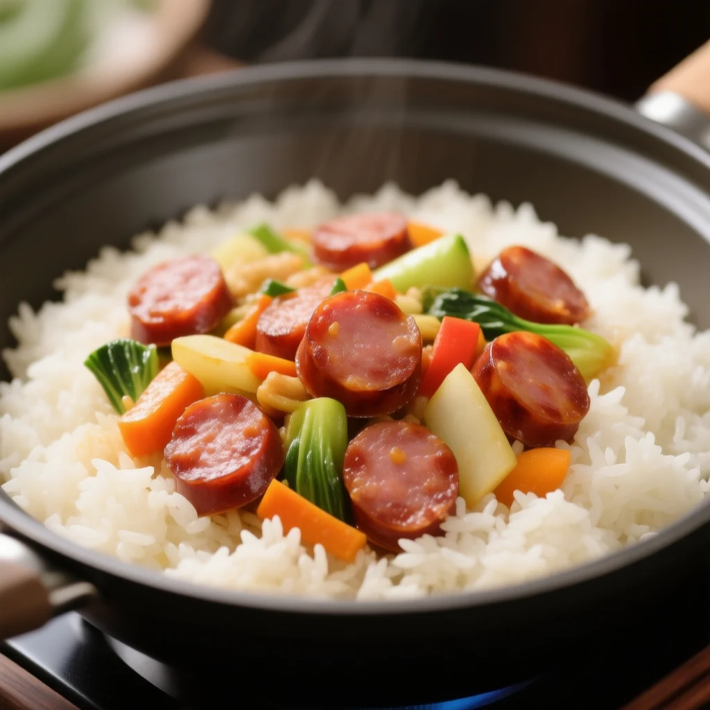 Riz aux légumes et saucisses en une seule casserole