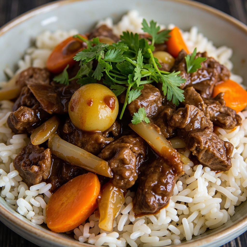صدر لحم بقري مطهو ببطء مع الأرز