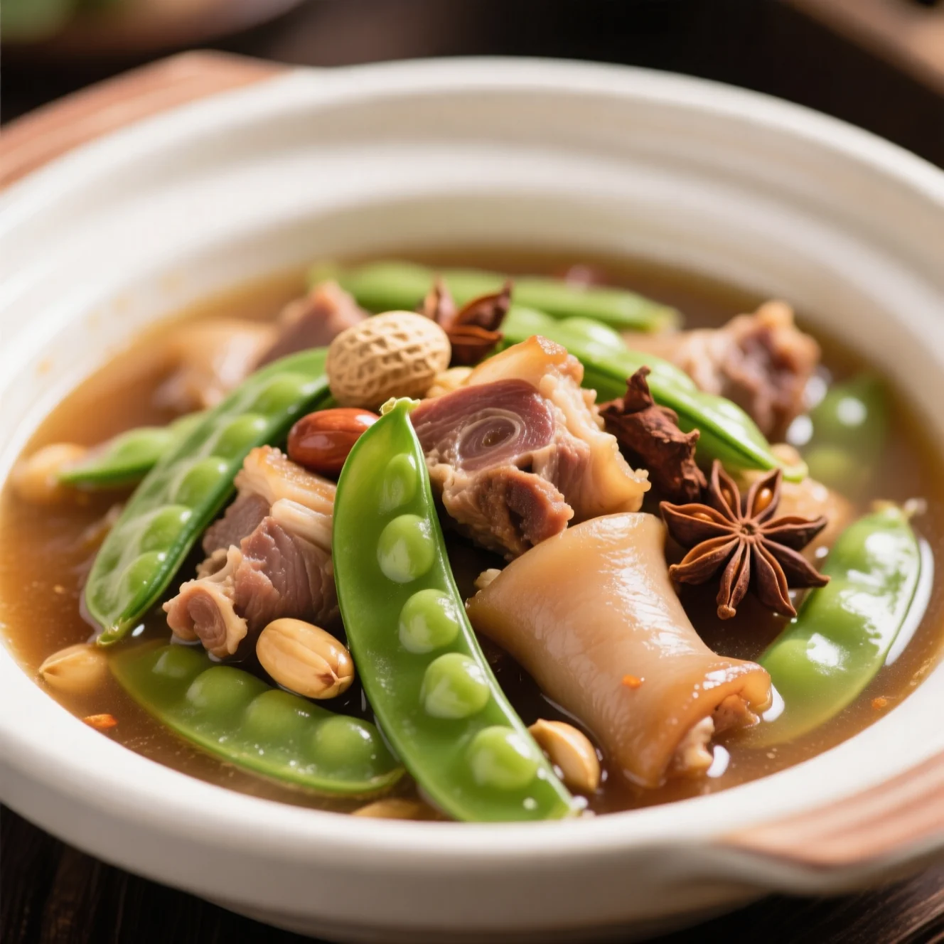 Ragoût de pois mange-tout et de pieds de porc